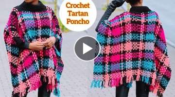 Easy Crochet Tartan Poncho / Plaid Pattern
