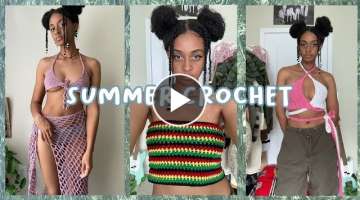 Summer Crochet | mesh cover skirt w/ matching bra, tube top, cross top