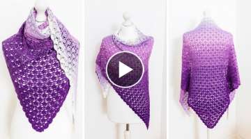 EASY Crochet Shawl Tutorial (RELAXING 2-row repeat, 1 cake of yarn only!)