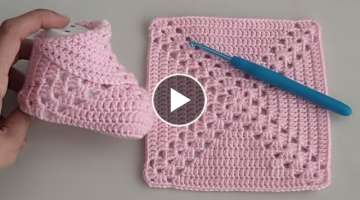 How to Crochet The Cutest Baby Shoes from the Square Stitch for Beginners? Easy Crochet Booties